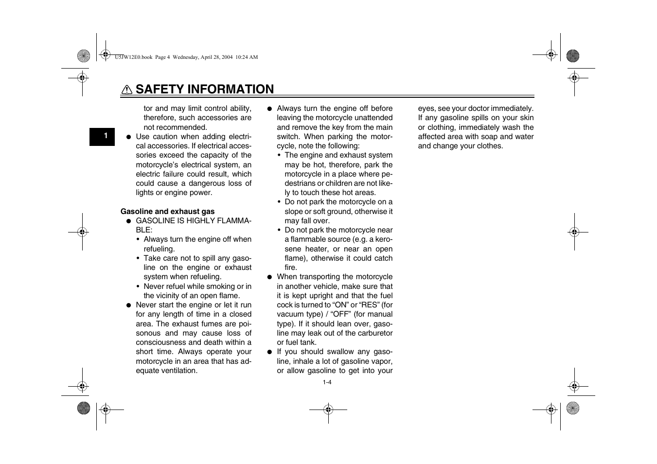 Safety information | Yamaha FJR1300T(C) User Manual | Page 12 / 100