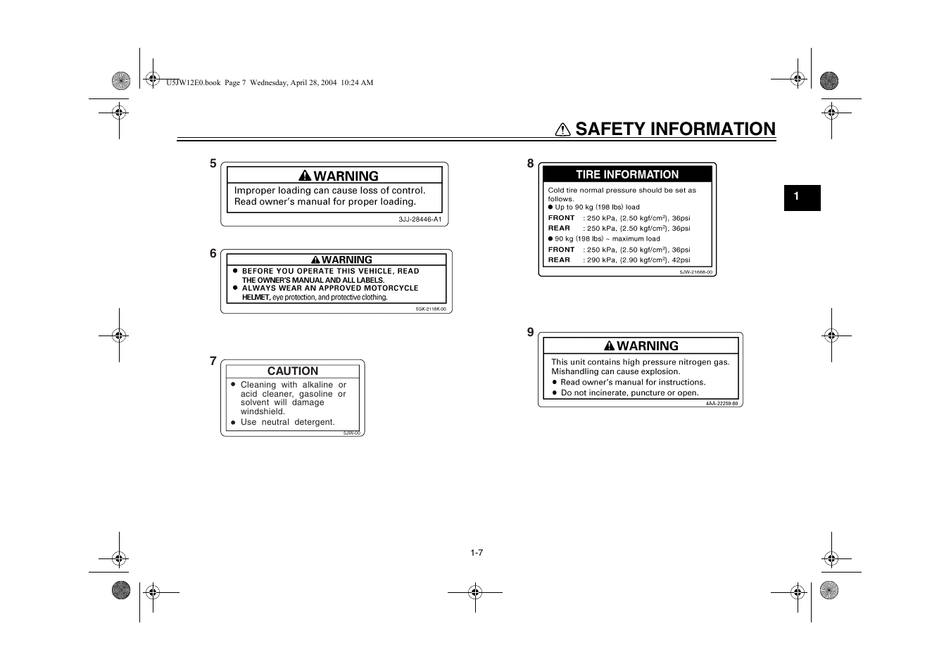 Safety information | Yamaha FJR1300T(C) User Manual | Page 15 / 100