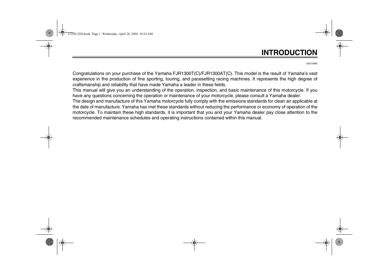 Introduction | Yamaha FJR1300T(C) User Manual | Page 3 / 100