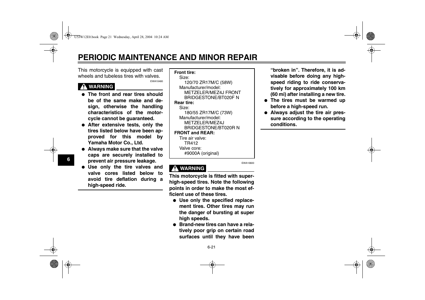 Periodic maintenance and minor repair | Yamaha FJR1300T(C) User Manual | Page 64 / 100