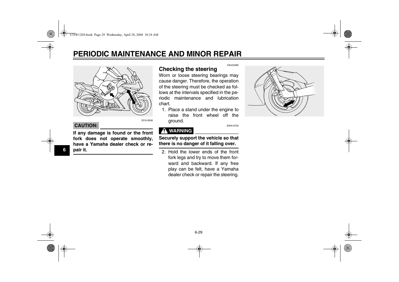 Checking the steering, Checking the steering -29, Periodic maintenance and minor repair | Yamaha FJR1300T(C) User Manual | Page 72 / 100