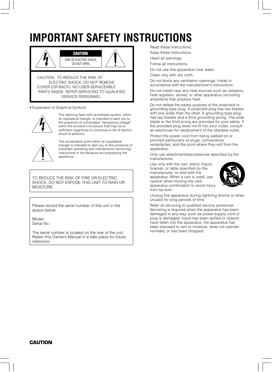 Important safety instructions | Yamaha CDC-685  EN User Manual | Page 2 / 28