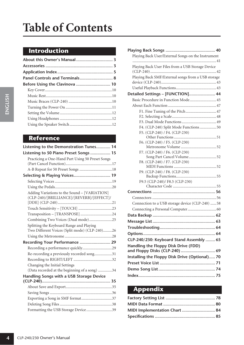 Yamaha CLP-230 User Manual | Page 4 / 90