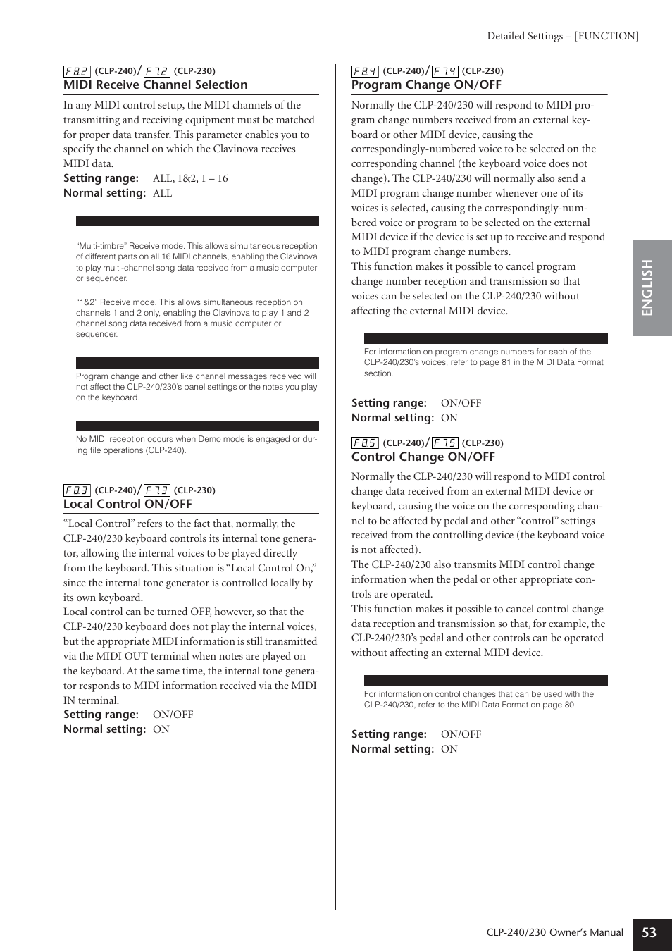 English 53 | Yamaha CLP-230 User Manual | Page 53 / 90