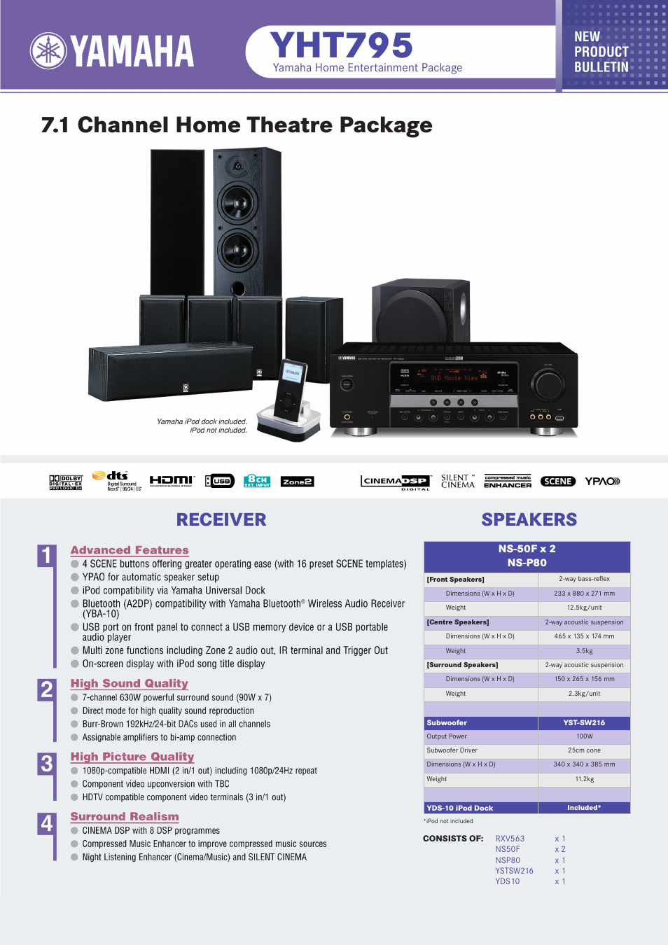 Yamaha YHT795 User Manual | 2 pages