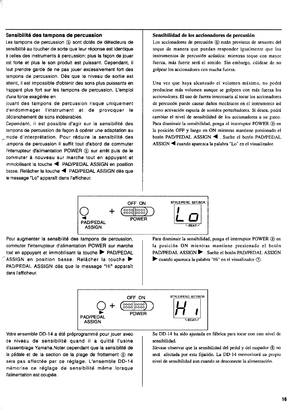 Sensibilité des tampons de percussion | Yamaha DD-14 User Manual | Page 11 / 46