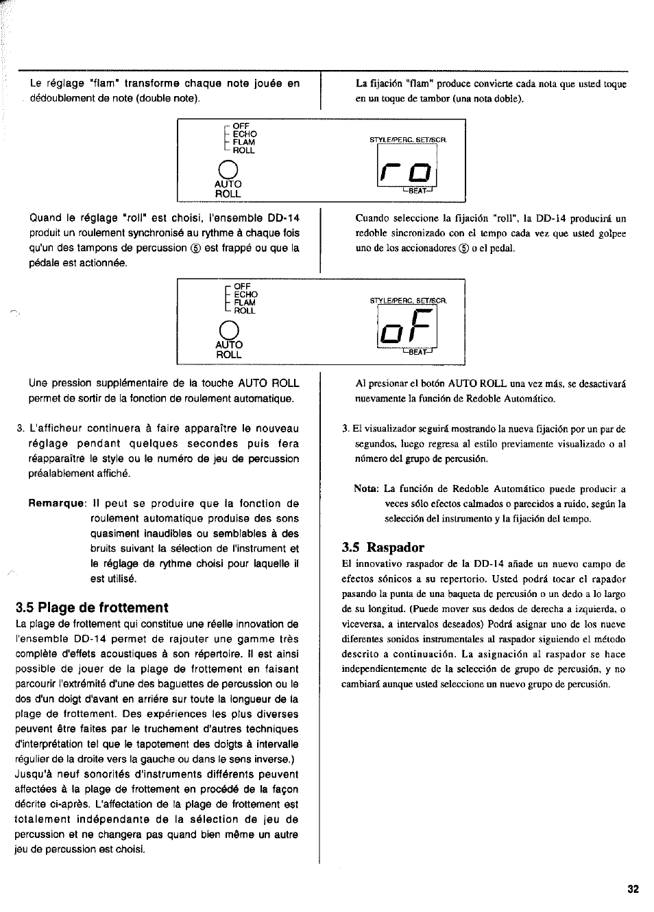 5 plage de frottement, 5 raspador, 5 la plage de frottement | Or o | Yamaha DD-14 User Manual | Page 19 / 46