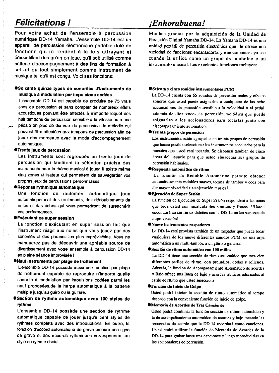 Enhorabuena, Félicitations | Yamaha DD-14 User Manual | Page 2 / 46