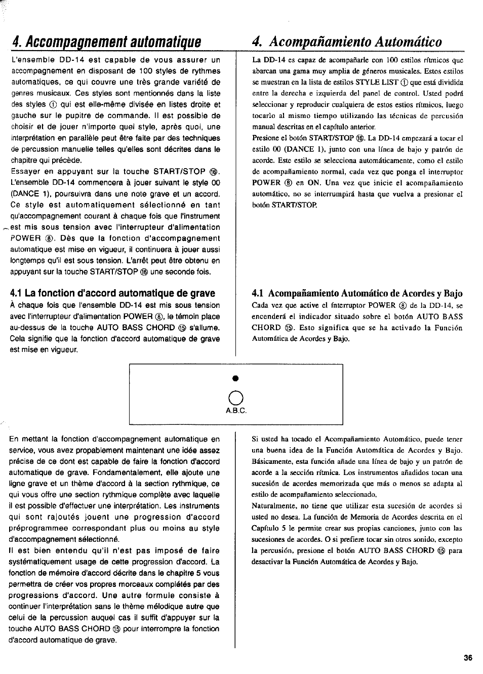 1 la fonction d'accord automatique de grave, 1 acompañamiento automático de acordes y bajo, Acompañamiento automático | Accompagnement automatique | Yamaha DD-14 User Manual | Page 21 / 46