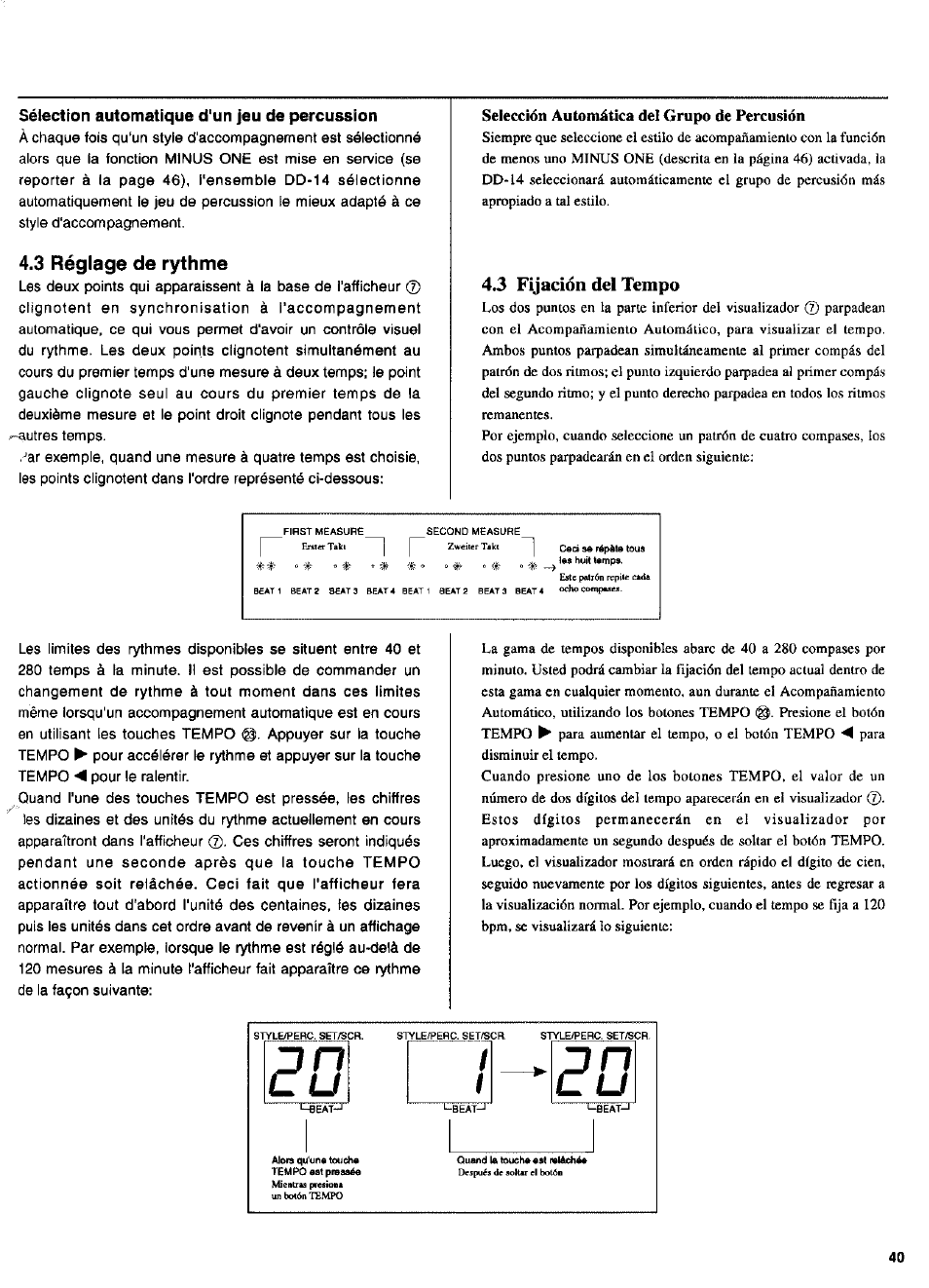 Sélection automatique d'un jeu de percussion, 3 réglage de rythme, 3 fijación del tempo | Yamaha DD-14 User Manual | Page 23 / 46