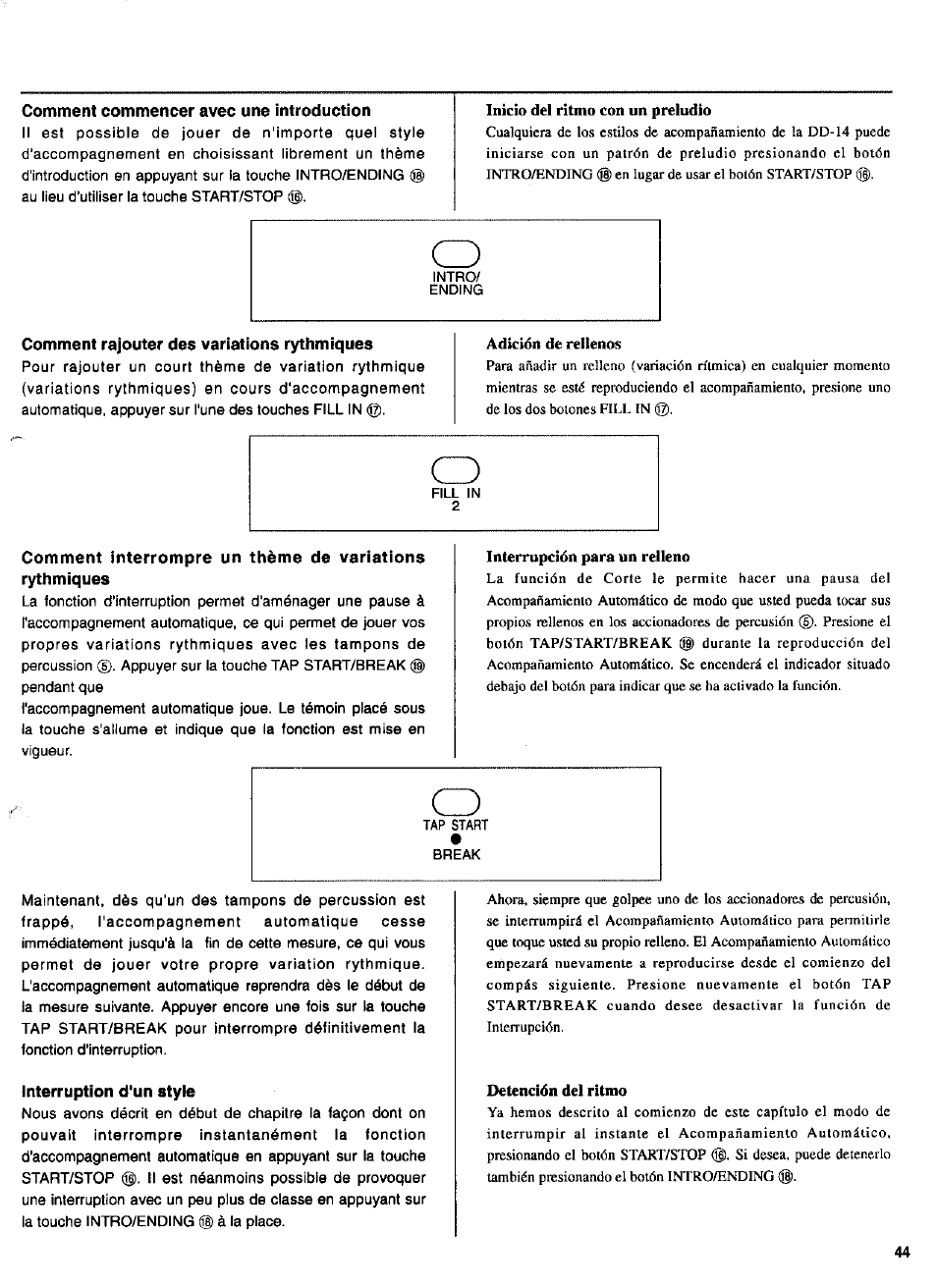 Comment commencer avec une introduction, Comment rajouter des variations rythmiques, Interruption d'un style | Yamaha DD-14 User Manual | Page 25 / 46