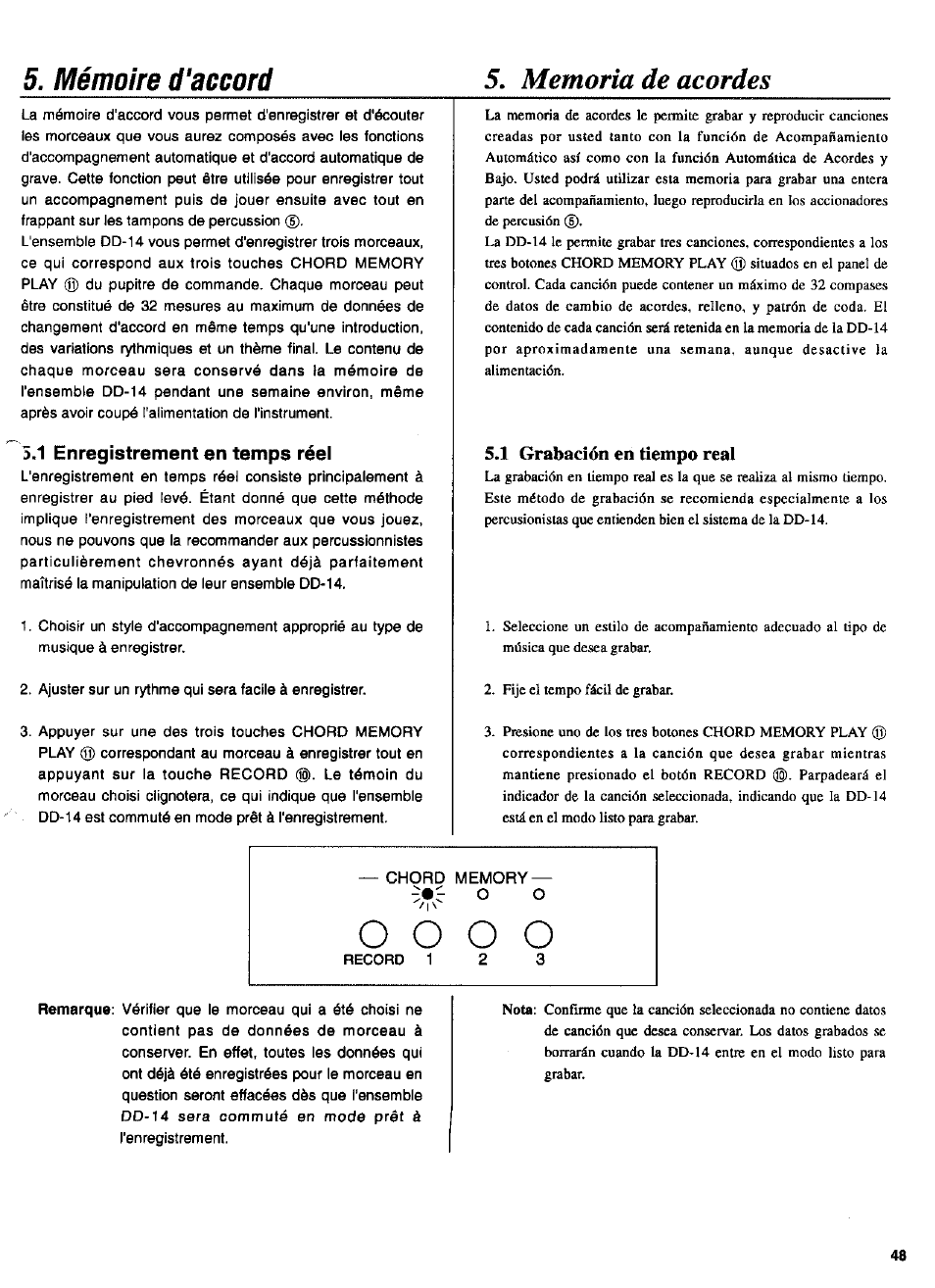 1 enregistrement en temps réel, 1 grabación en tiempo real, O o o o | Yamaha DD-14 User Manual | Page 27 / 46