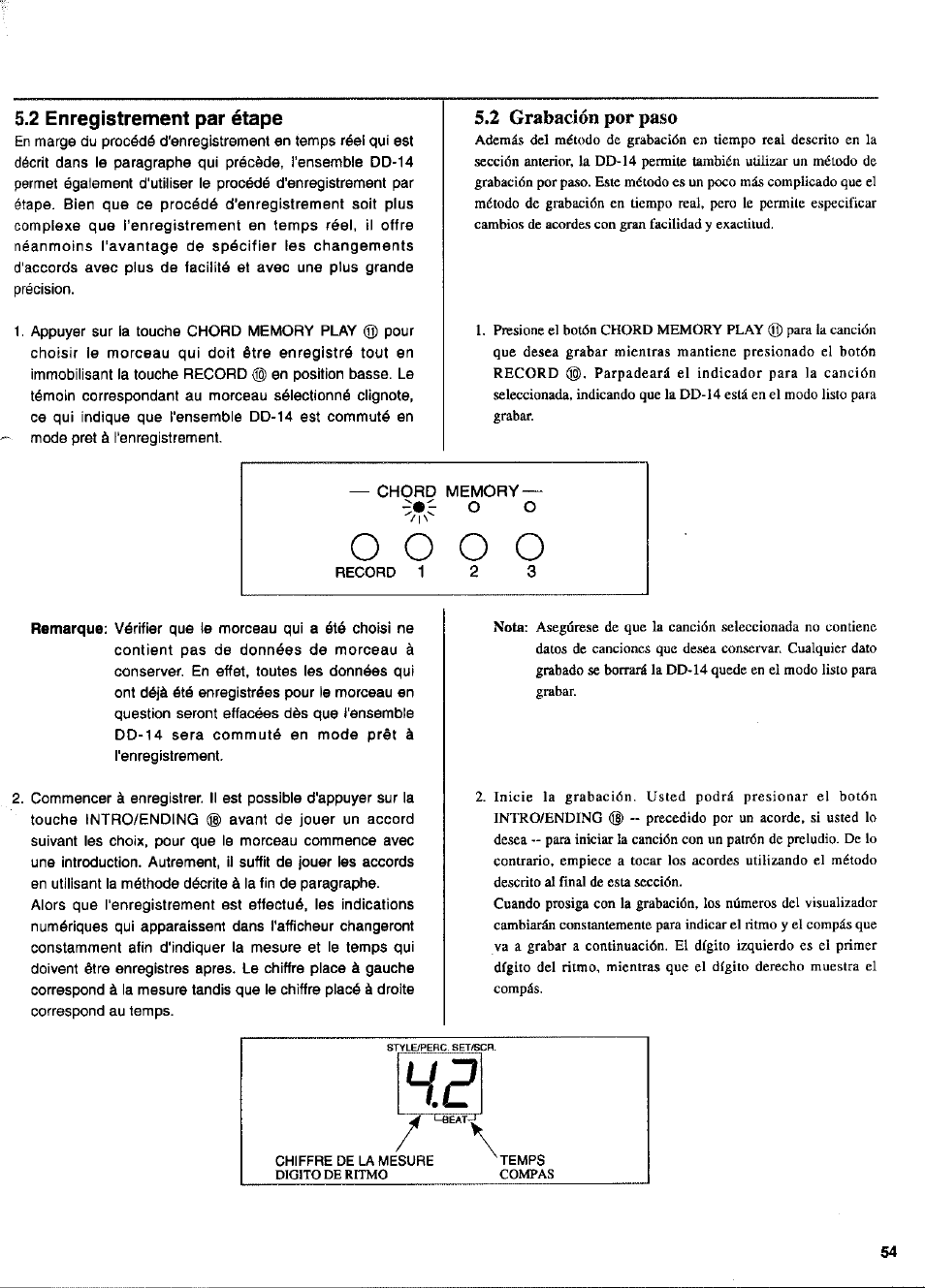 2 enregistrement par étape, 2 grabación por paso, O o o o | Yamaha DD-14 User Manual | Page 30 / 46