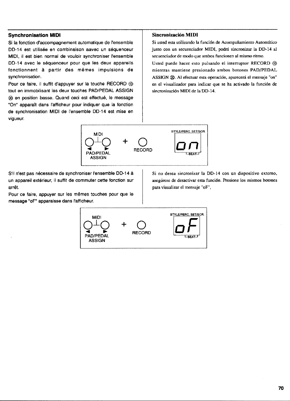 Synchronisation midi, ^0 + o | Yamaha DD-14 User Manual | Page 38 / 46