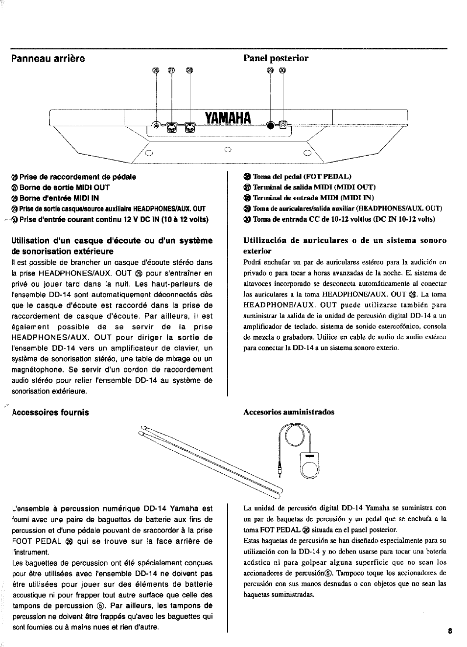 Accessoires fournis | Yamaha DD-14 User Manual | Page 7 / 46