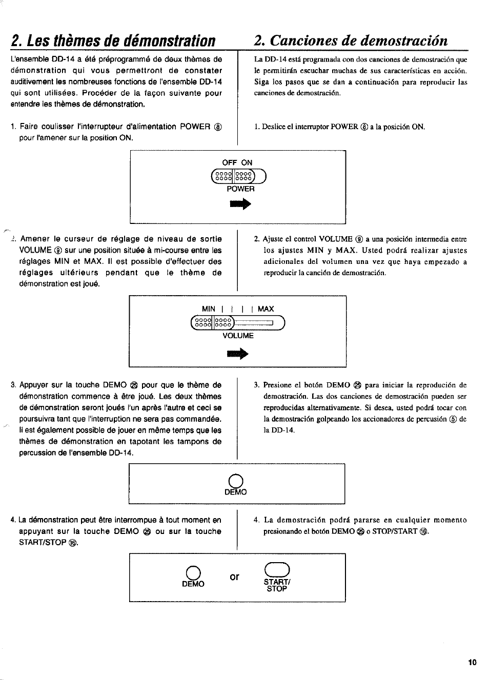 Canciones de demostración, Les thèmes de démonstration, I i i i | Yamaha DD-14 User Manual | Page 8 / 46