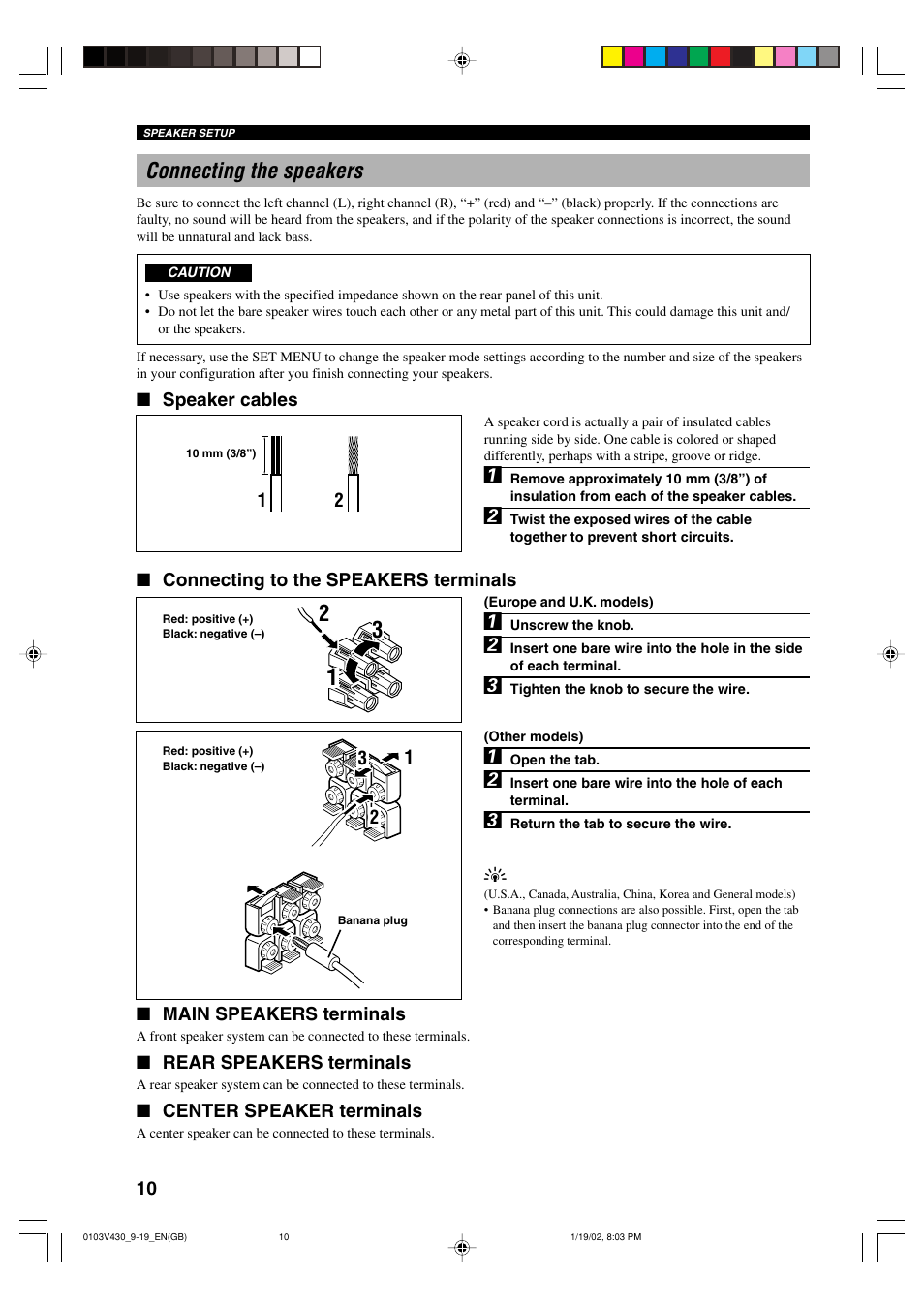 Connecting the speakers | Yamaha RX-V430RDS User Manual | Page 12 / 59