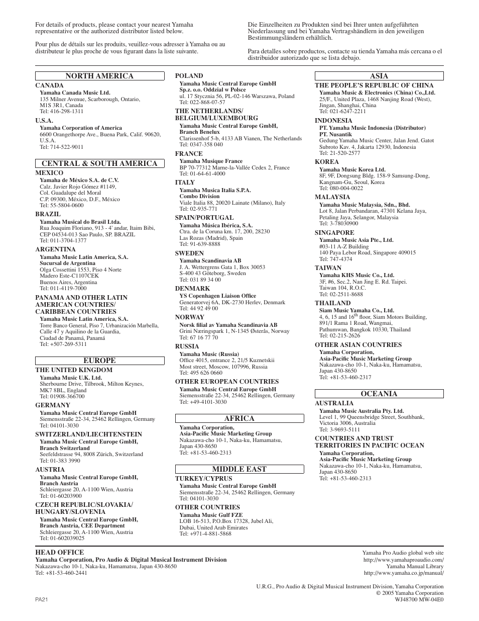 Yamaha IF2115/64(W) User Manual | Page 8 / 8