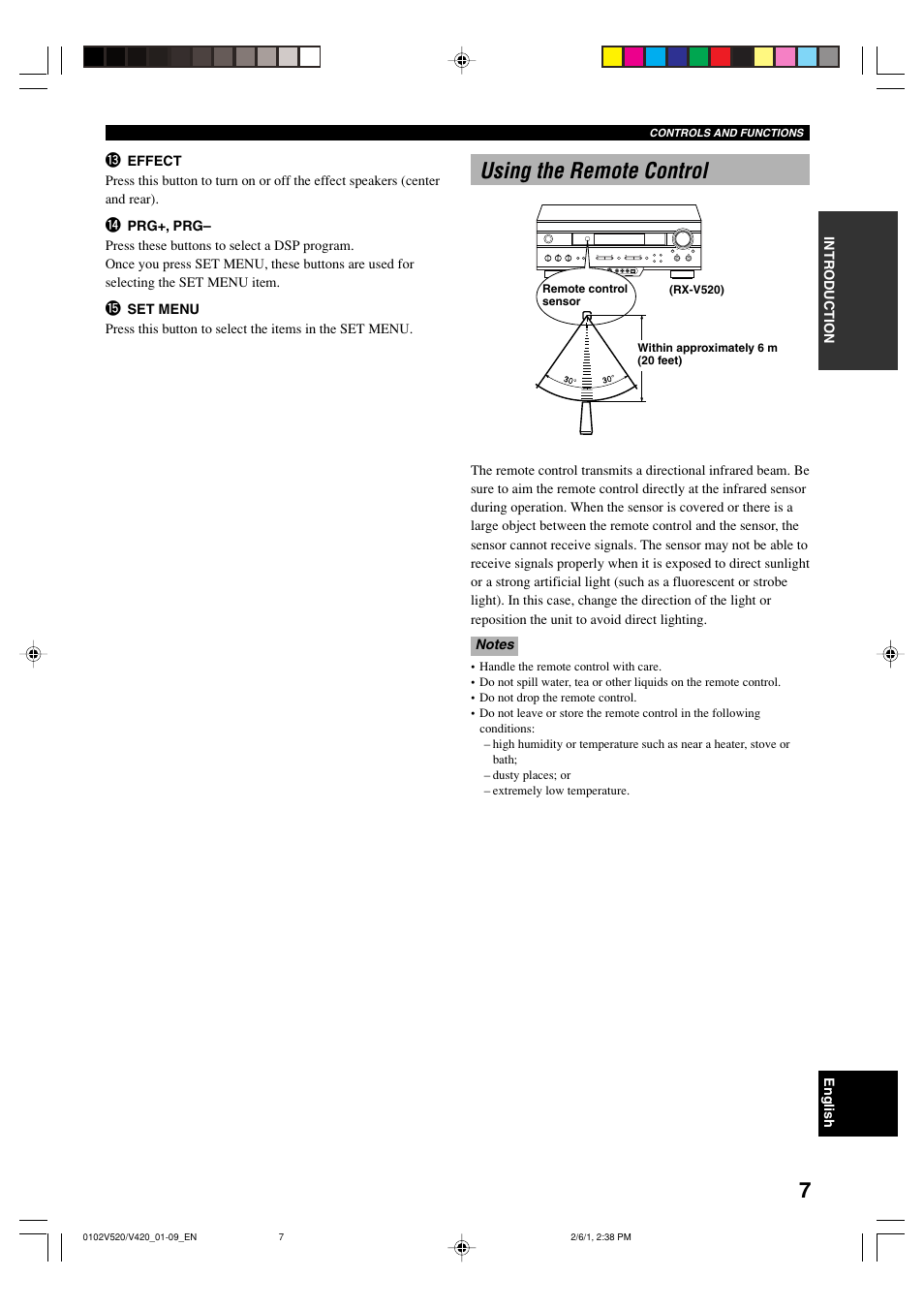 Using the remote control | Yamaha RX-V520 User Manual | Page 11 / 69