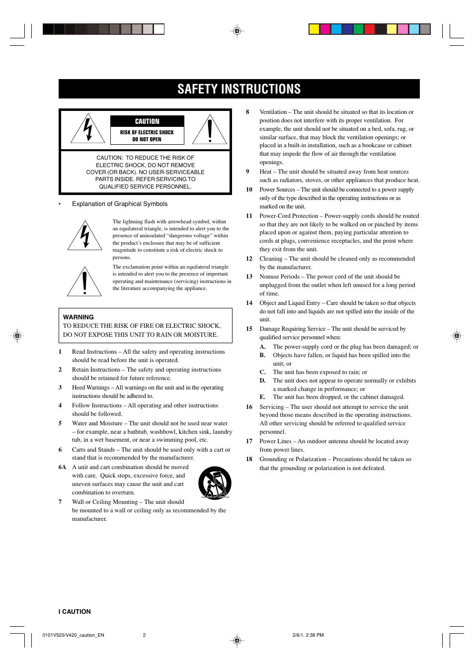 English, Safety instructions | Yamaha RX-V520 User Manual | Page 2 / 69