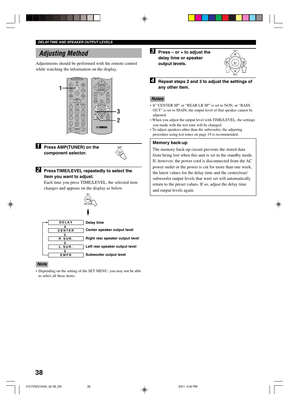 Adjusting method | Yamaha RX-V520 User Manual | Page 42 / 69