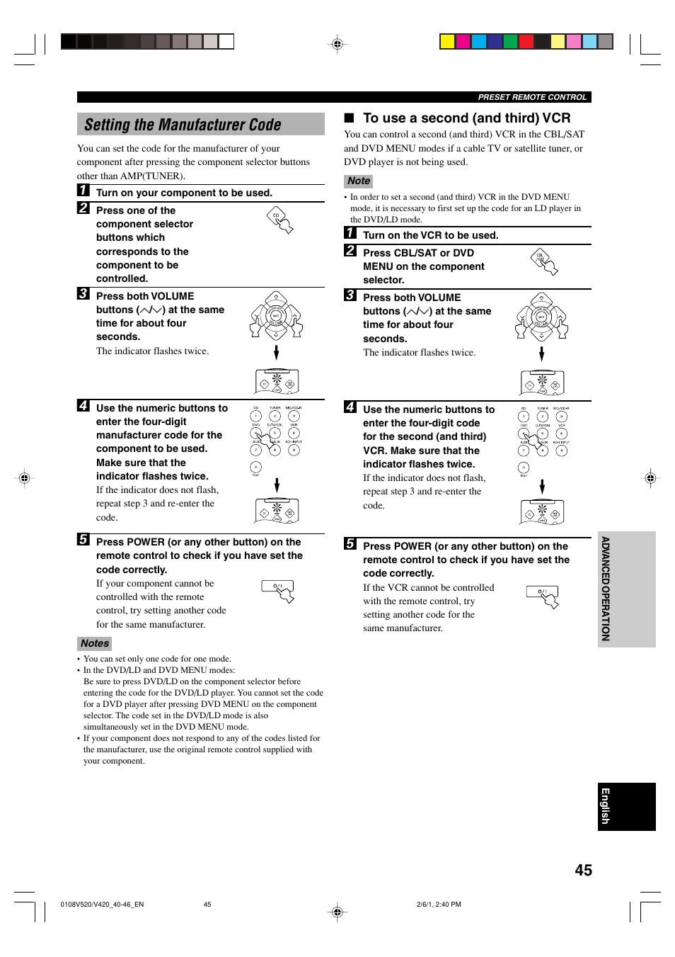 Setting the manufacturer code | Yamaha RX-V520 User Manual | Page 49 / 69