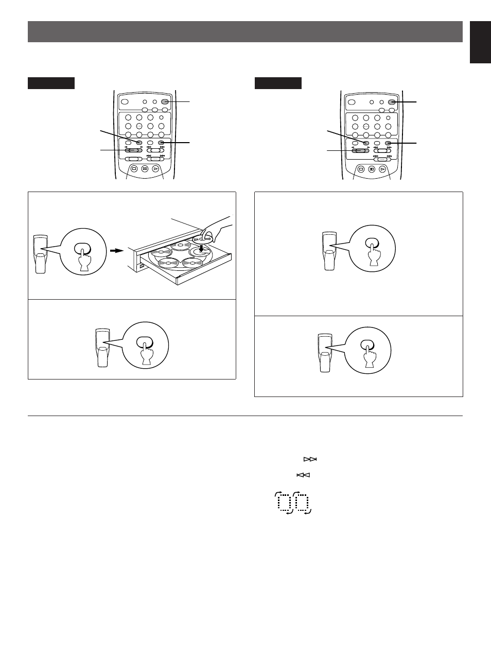 Random-sequence play, English, Disc skip | Load one or more discs, Close the disc tray, Rndm” lights up on the display | Yamaha CDC-675 User Manual | Page 13 / 25