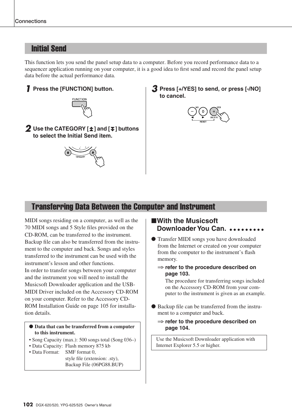 Initial send | Yamaha DGX-520 User Manual | Page 102 / 142