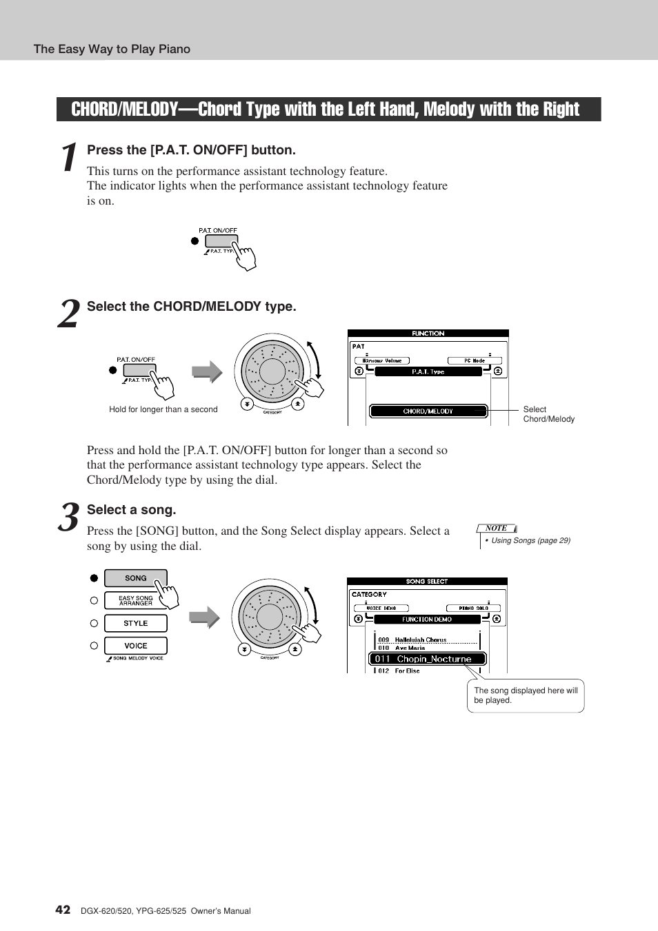 Chord/melody | Yamaha DGX-520 User Manual | Page 42 / 142