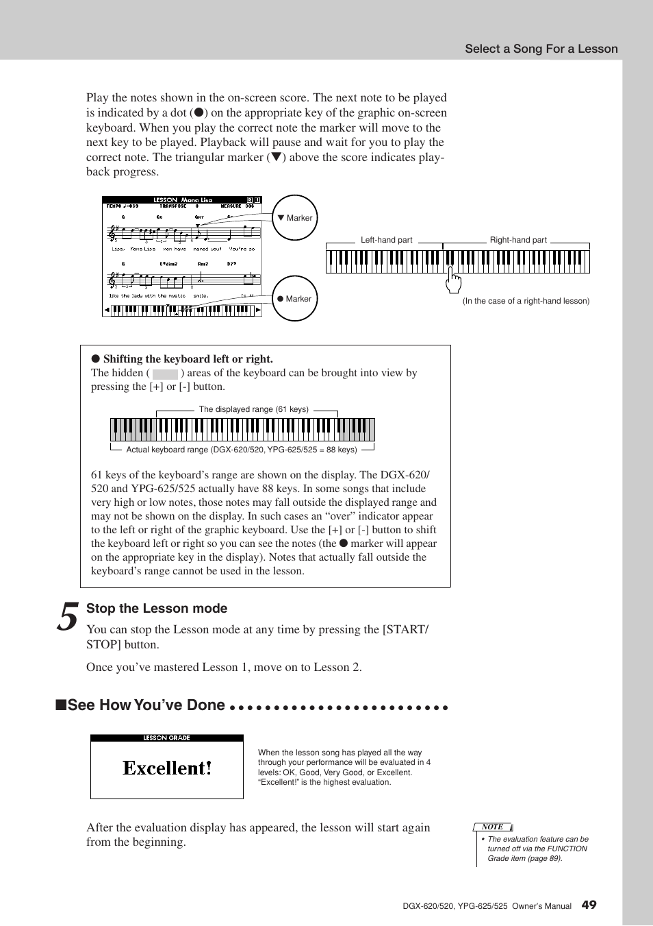 See how you’ve done | Yamaha DGX-520 User Manual | Page 49 / 142