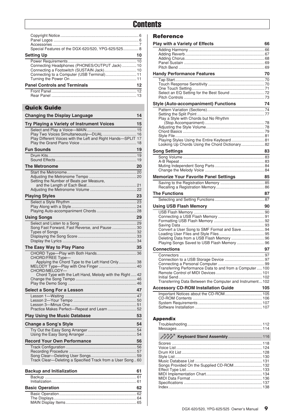 Yamaha DGX-520 User Manual | Page 9 / 142