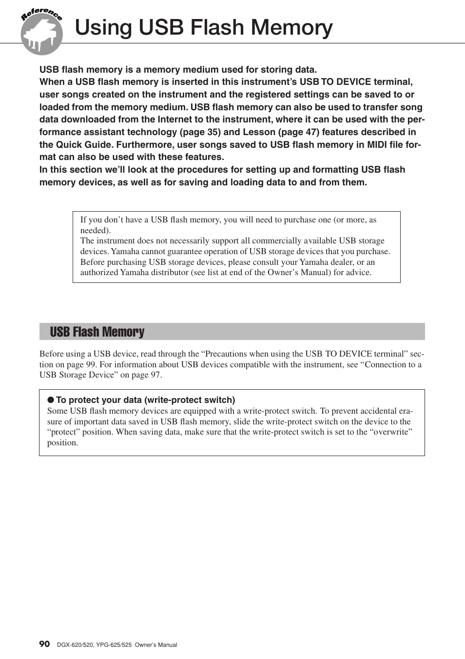 Using usb flash memory, Usb flash memory | Yamaha DGX-520 User Manual | Page 90 / 142