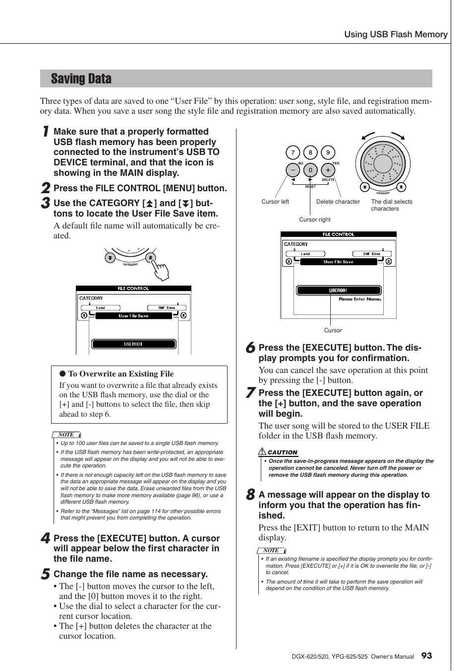 Saving data | Yamaha DGX-520 User Manual | Page 93 / 142