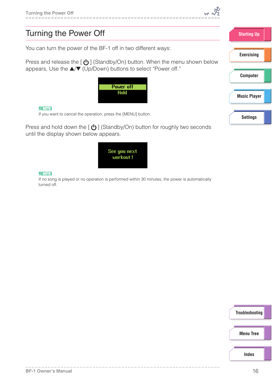 Turning the power off | Yamaha BODiBEAT BF-1 User Manual | Page 16 / 88