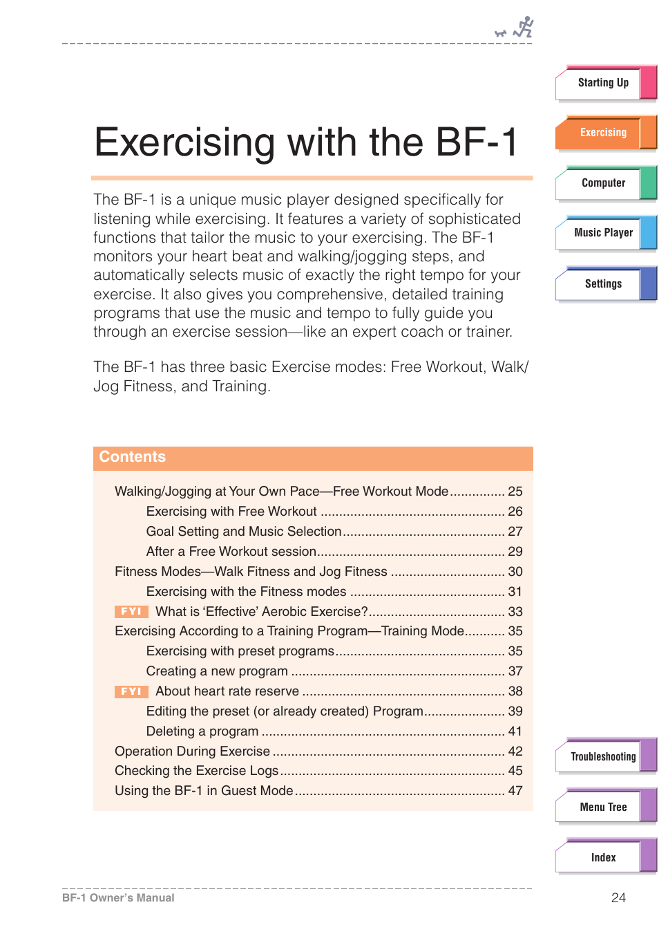 Exercising with the bf-1, Exercising | Yamaha BODiBEAT BF-1 User Manual | Page 24 / 88