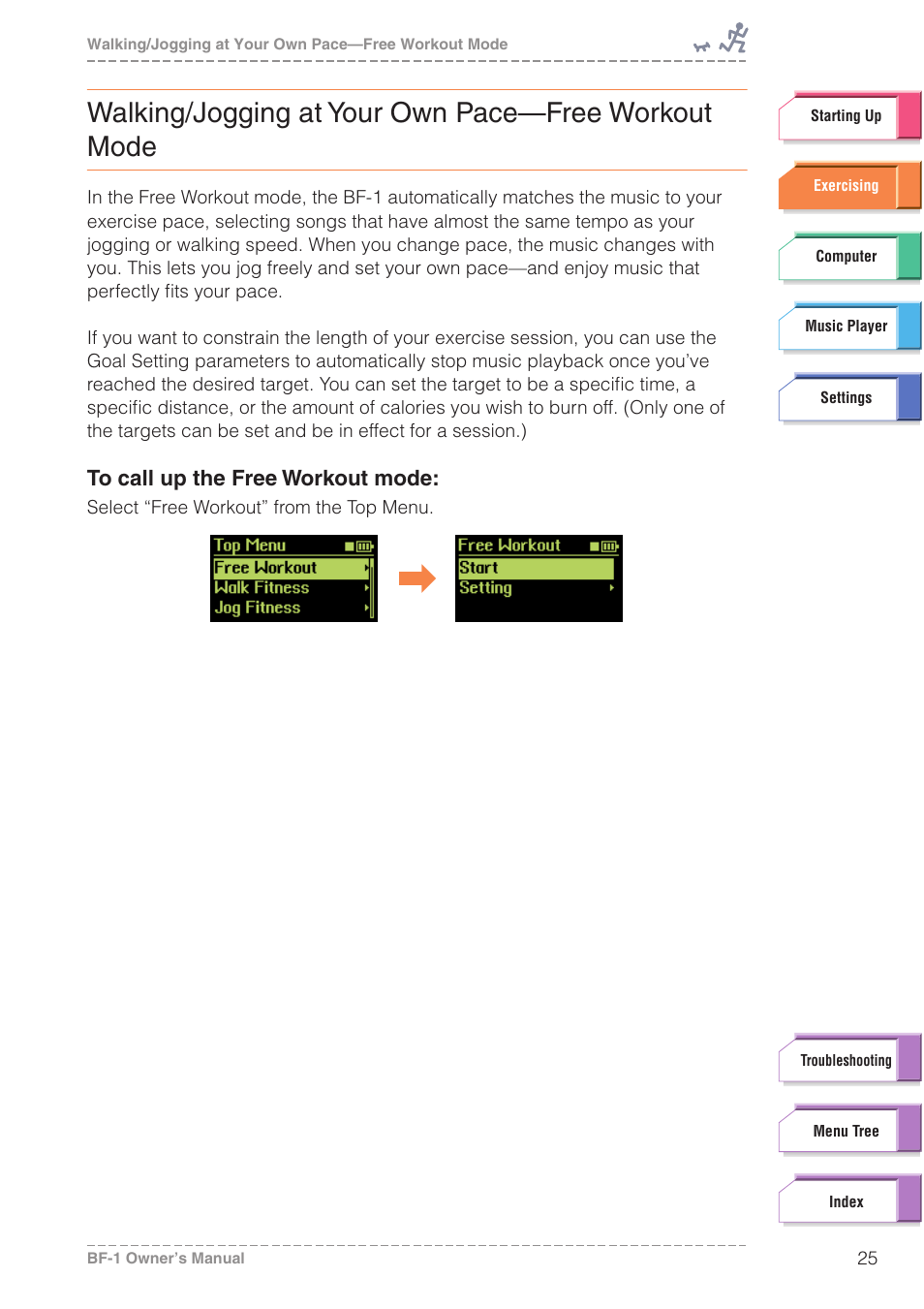 Walking/jogging at your own pace-free workout mode, Walking/jogging at your own pace—free workout mode | Yamaha BODiBEAT BF-1 User Manual | Page 25 / 88