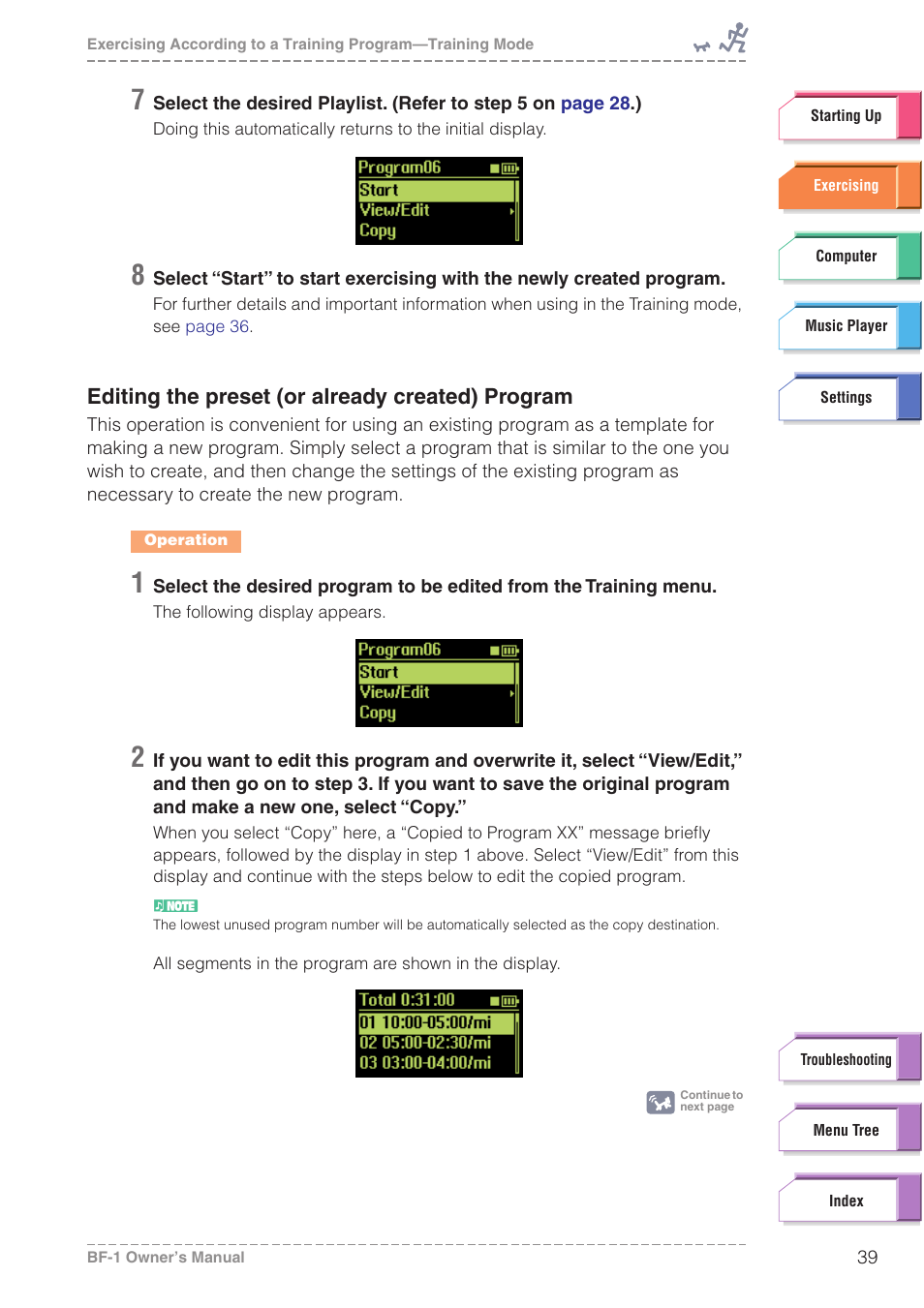 Editing the preset (or already created) program | Yamaha BODiBEAT BF-1 User Manual | Page 39 / 88