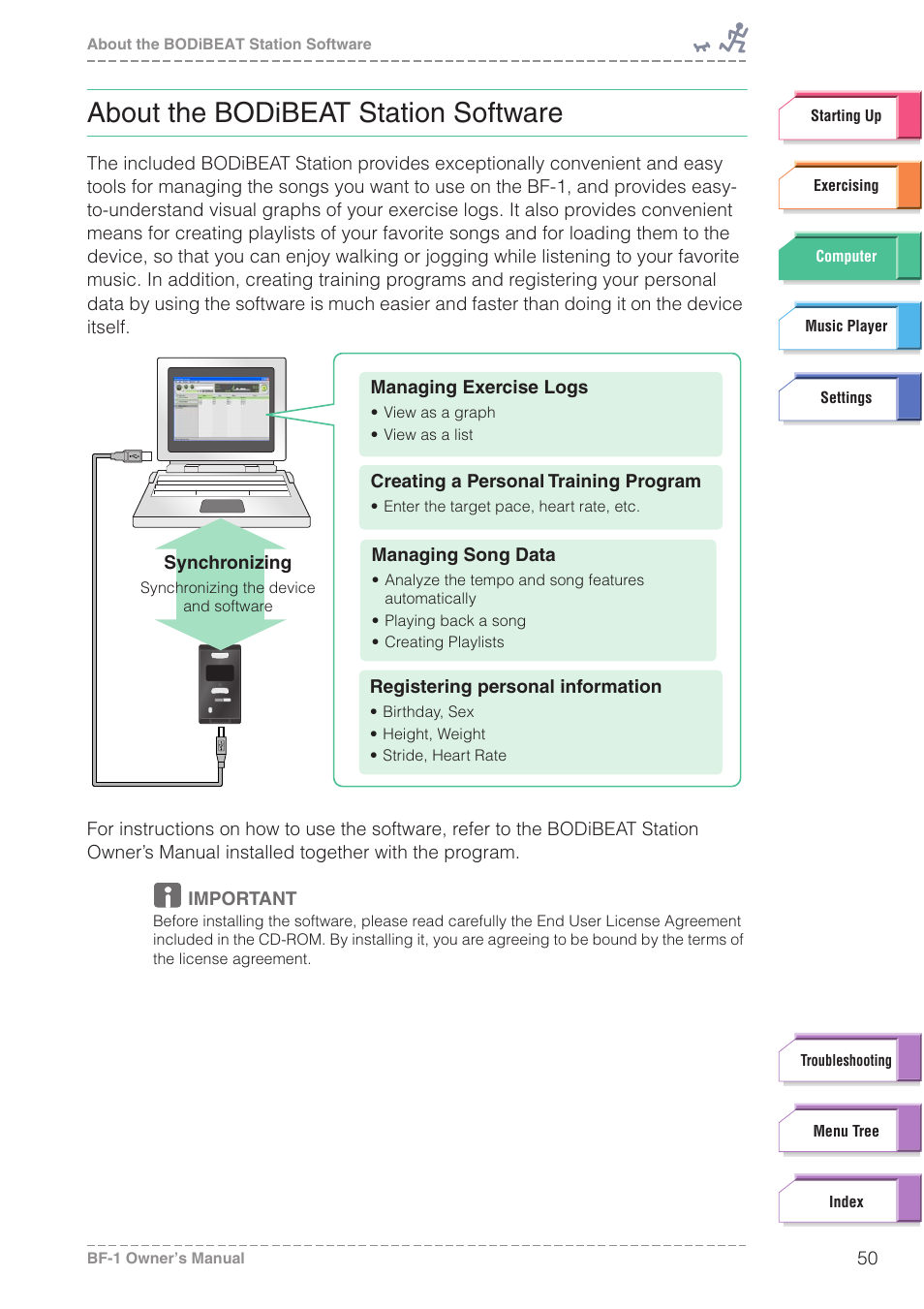 About the bodibeat station software | Yamaha BODiBEAT BF-1 User Manual | Page 50 / 88