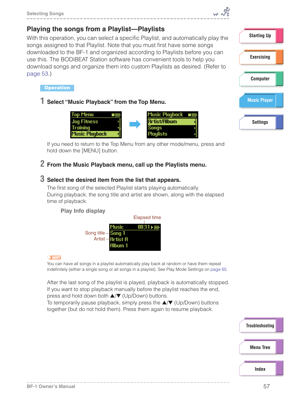 Playing the songs from a playlist-playlists, Playing the songs from a playlist—playlists | Yamaha BODiBEAT BF-1 User Manual | Page 57 / 88