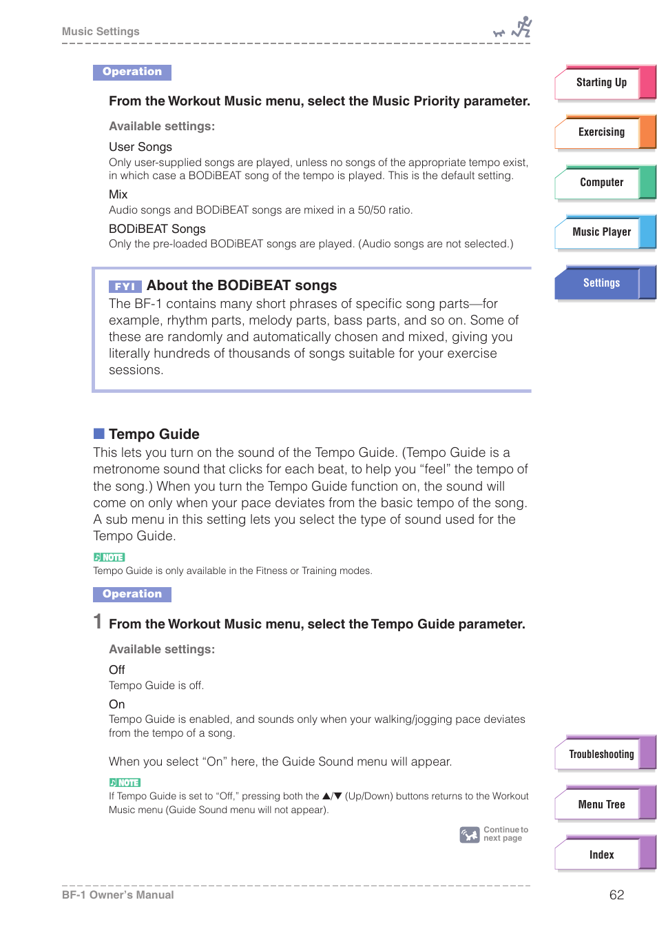 About the bodibeat songs | Yamaha BODiBEAT BF-1 User Manual | Page 62 / 88