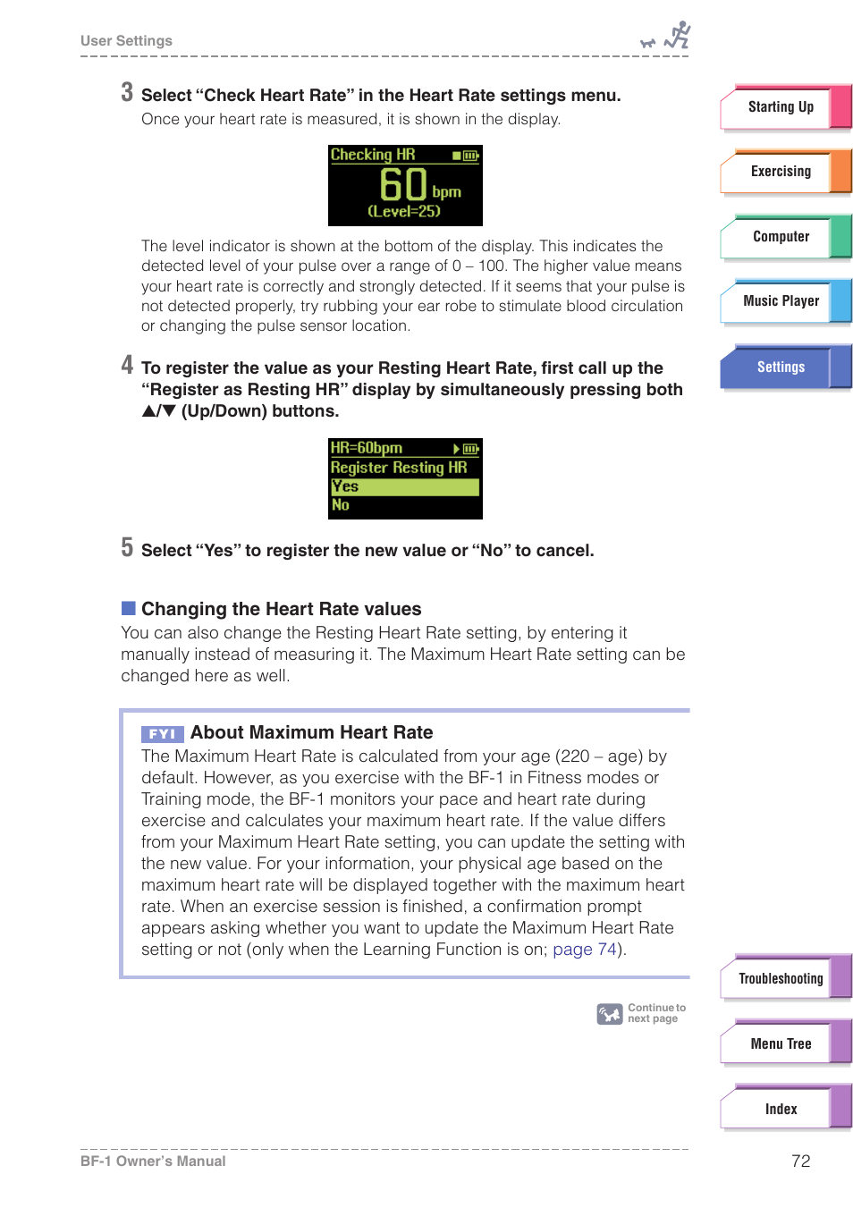 About maximum heart rate | Yamaha BODiBEAT BF-1 User Manual | Page 72 / 88