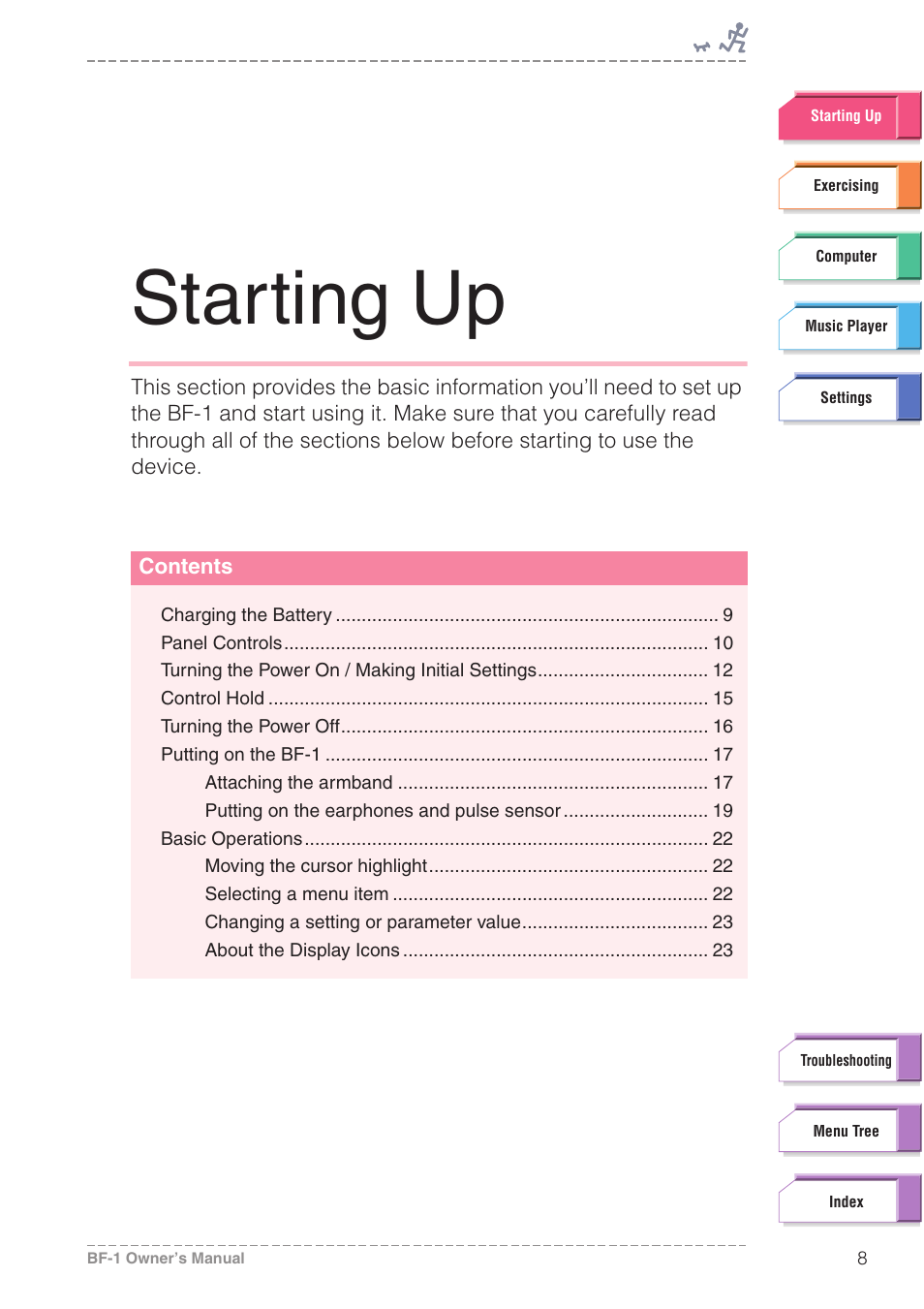 Starting up | Yamaha BODiBEAT BF-1 User Manual | Page 8 / 88