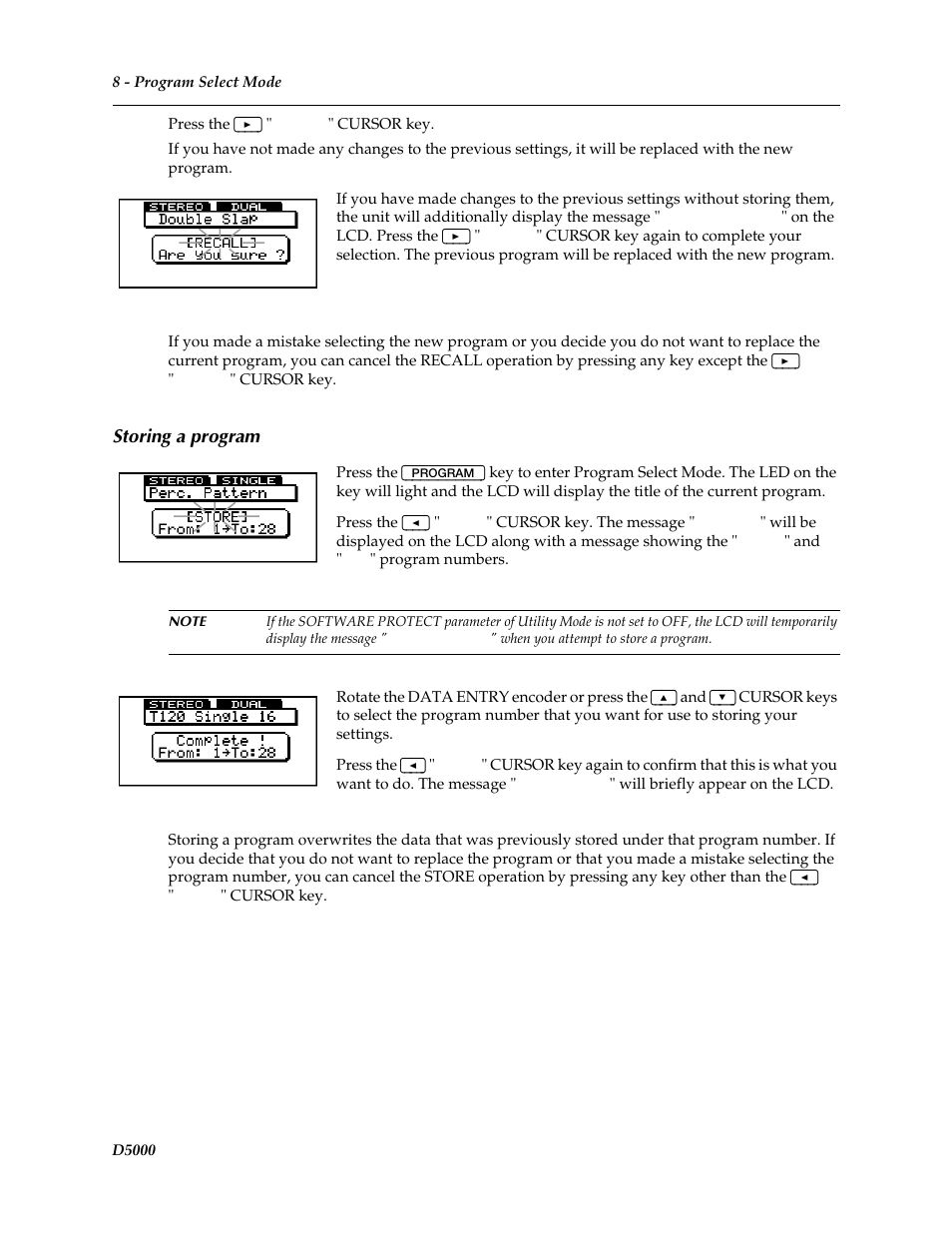 Storing a program | Yamaha D5000 User Manual | Page 10 / 42