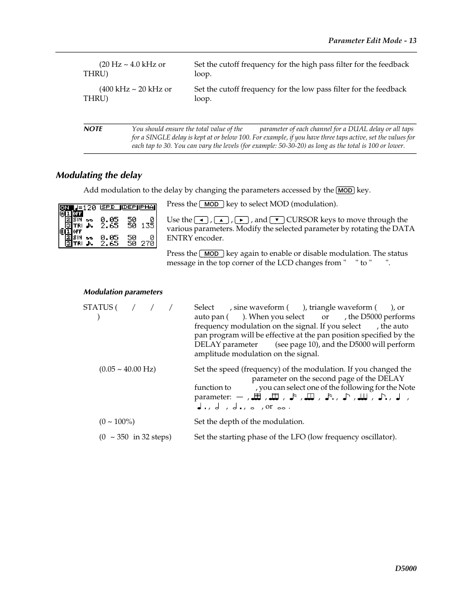 Modulating the delay | Yamaha D5000 User Manual | Page 15 / 42