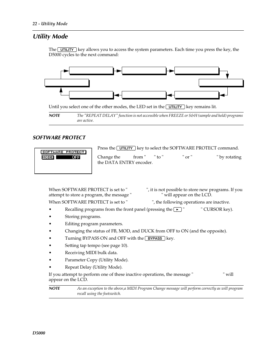 Utility mode, Software protect | Yamaha D5000 User Manual | Page 24 / 42