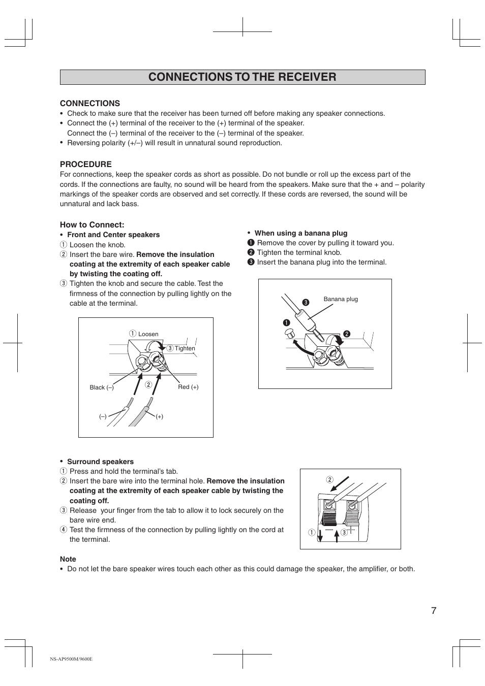 Connections to the receiver | Yamaha NS-AP9500M User Manual | Page 7 / 10