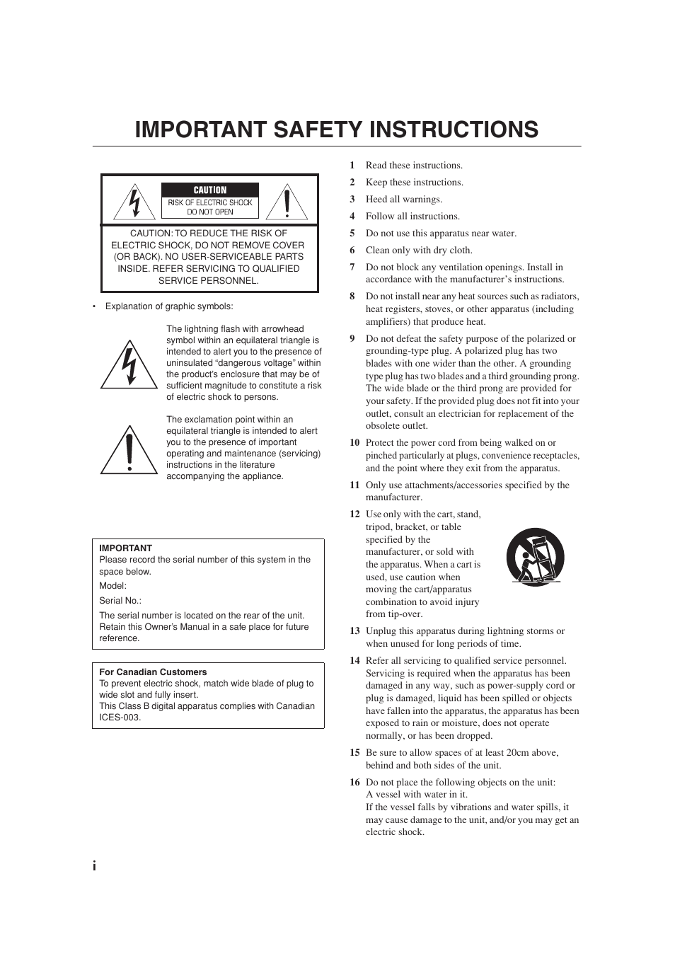 Important safety instructions | Yamaha YST-SW012 User Manual | Page 2 / 12