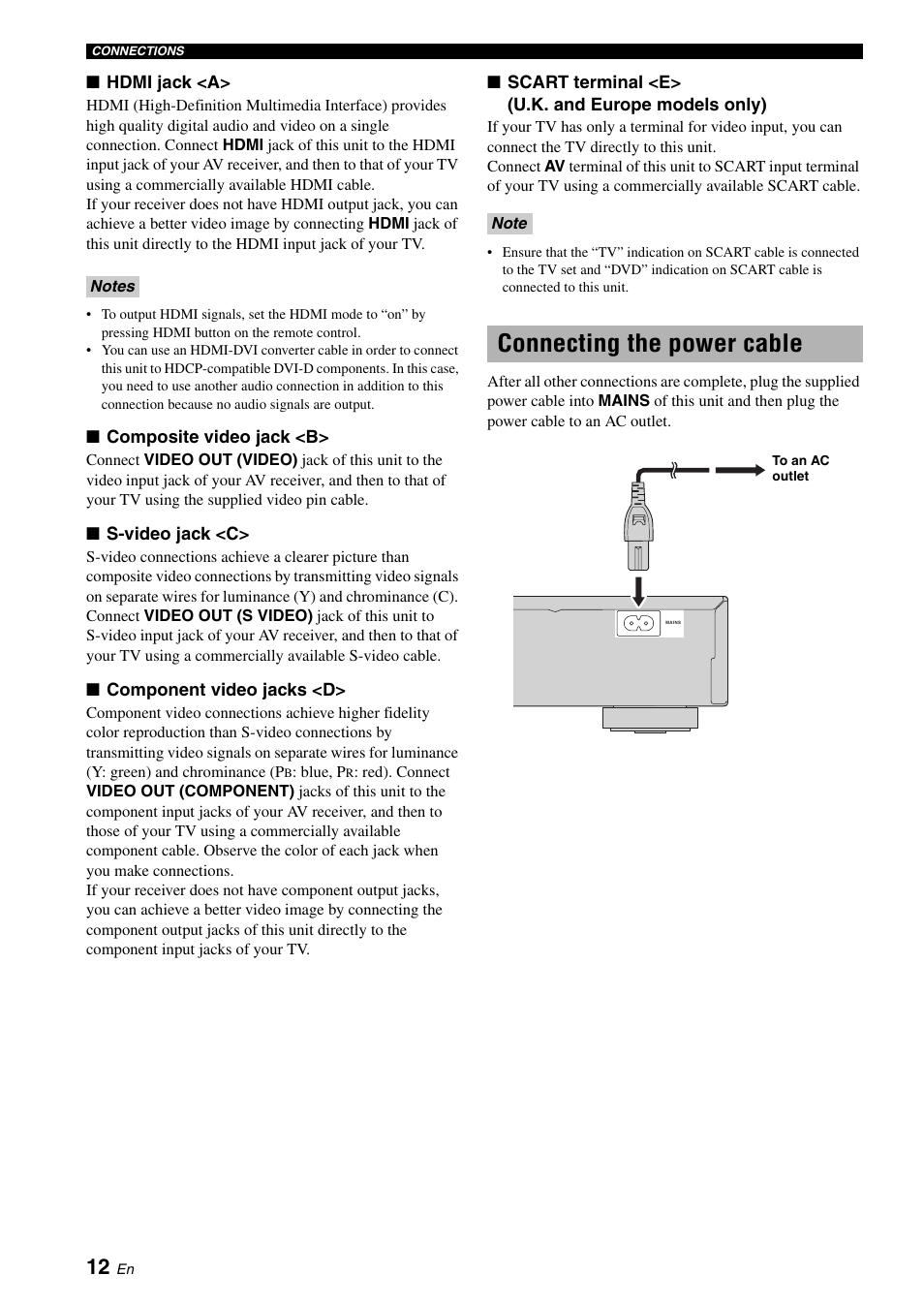 Connecting the power cable | Yamaha DVD-S1700B User Manual | Page 16 / 47