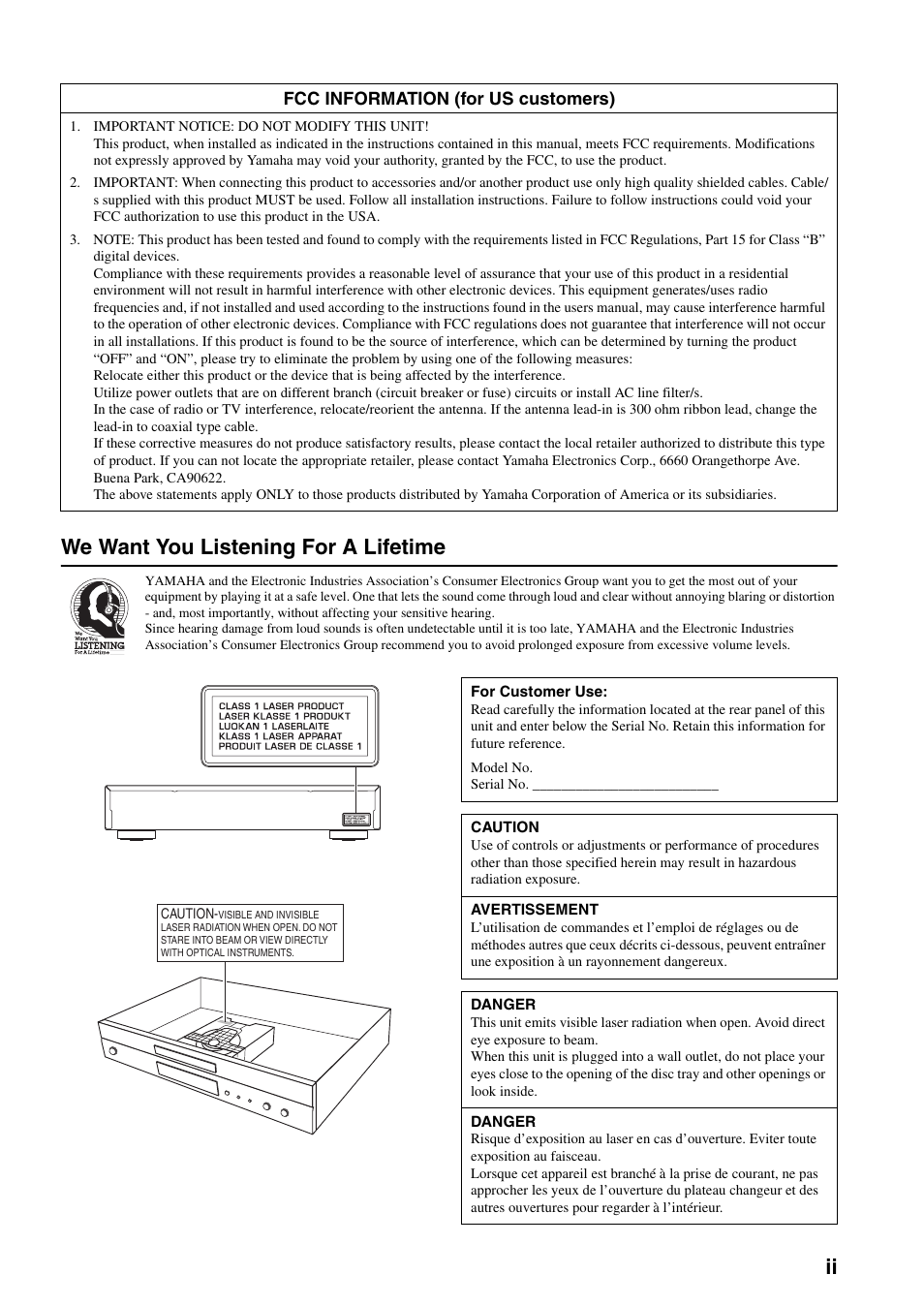 Ii we want you listening for a lifetime | Yamaha DVD-S1700B User Manual | Page 3 / 47