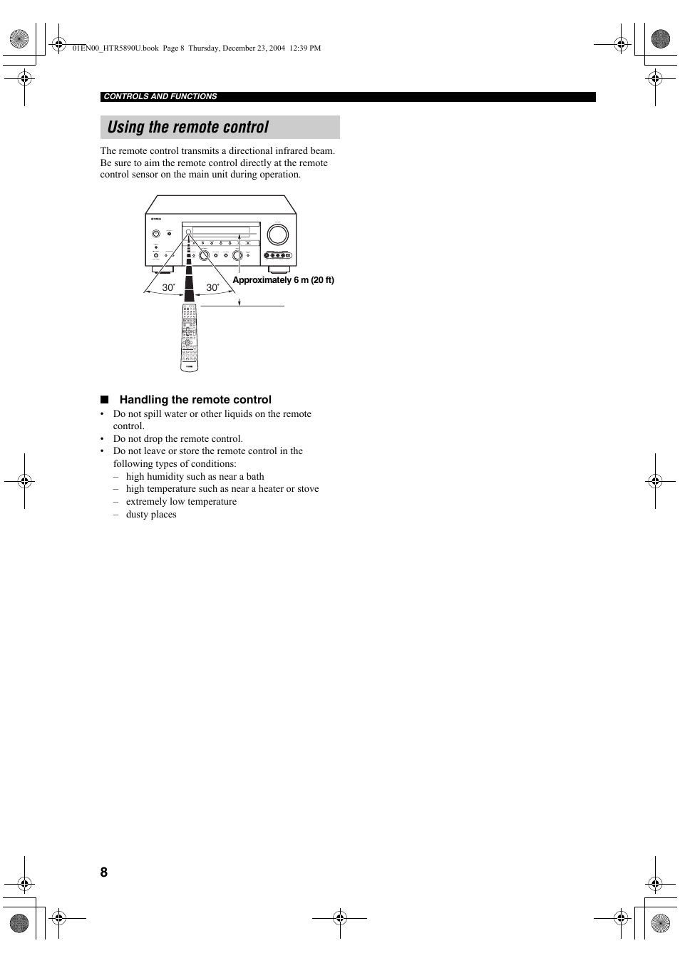 Using the remote control | Yamaha htr-5890 User Manual | Page 12 / 104